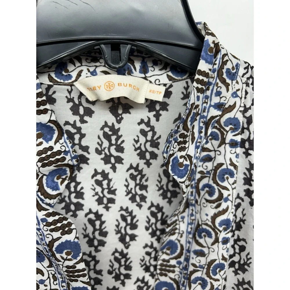 Tory Burch Women's XS White Cotton Floral Tunic Blouse (C3)